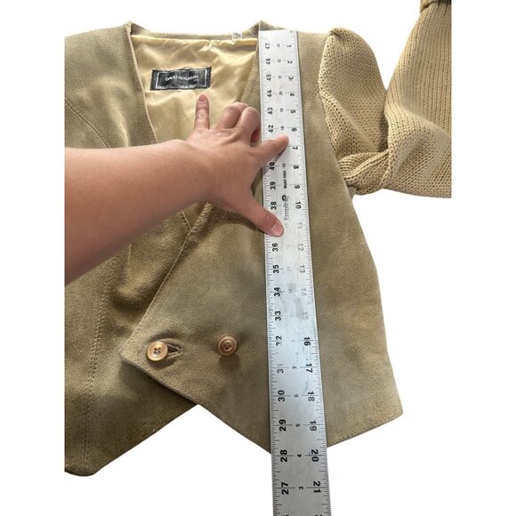 David Benjamin Suede Leather Crop Jacket Large Knit Sleeves Bonanza Western 90s - Picture 4 of 14